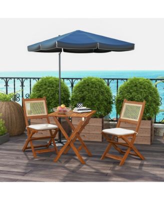 3 Pieces Patio Wicker Bistro Set Foldable W/ Cushions, Light