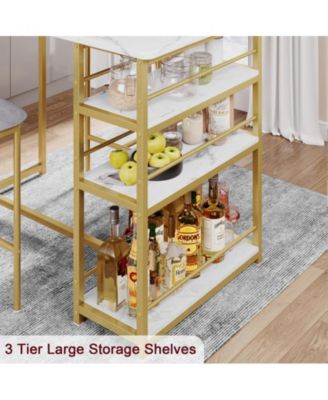 2-Person Dining Table Set with Wine Rack, Metal Frame, Modern Rectangular Table and 2 Chairs for Small Spaces and Apartments