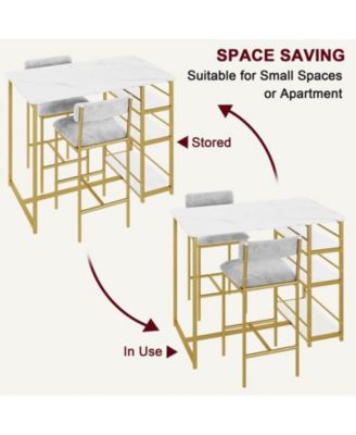 2-Person Dining Table Set with Wine Rack, Metal Frame, Modern Rectangular Table and 2 Chairs for Small Spaces and Apartments