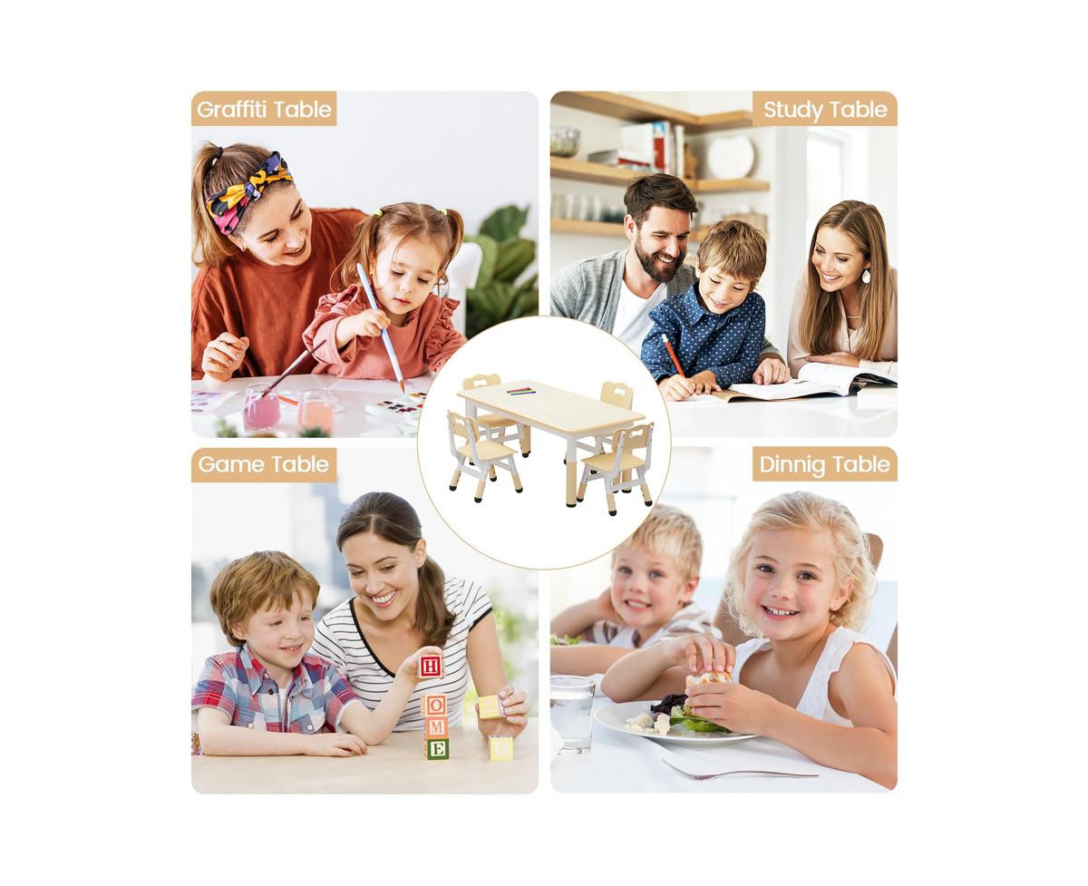 gaomon Kids Table and Chair Set, Height Adjustable Toddler Table and 4 Chairs Set for Ages 2-10, Graffiti Desktop, Non-Slip Legs, Arts & Crafts Table,