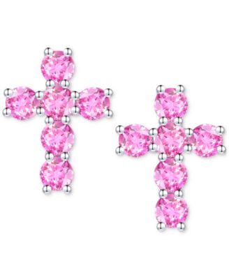 Lab Grown Sapphire Cross Stud Earrings (1 ct. t.w.) in 10k White Gold (Also in Lab Grow Ruby, Lab Grown Pink Sapphire, & Lab Grown Opal)