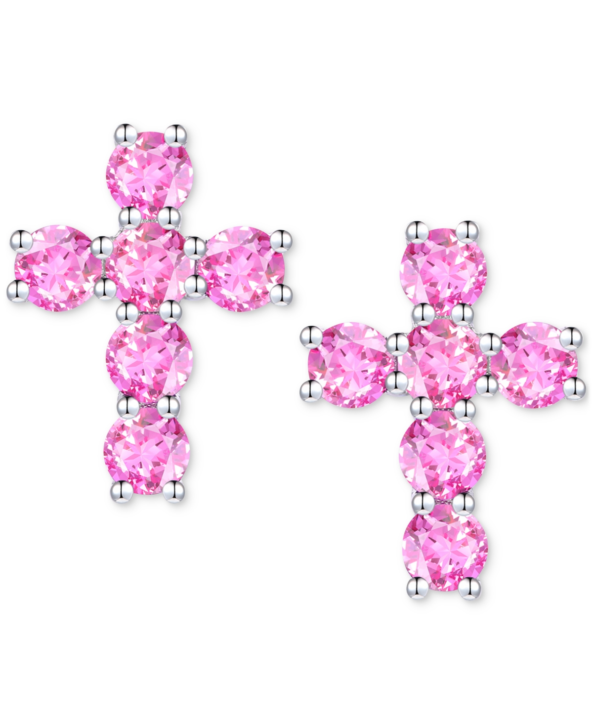 Macy's Lab Grown Sapphire Cross Stud Earrings (1 Ct. T.w.) In 10k White Gold (also In Lab Grow Ruby, Lab Gr In Pink Sapphire