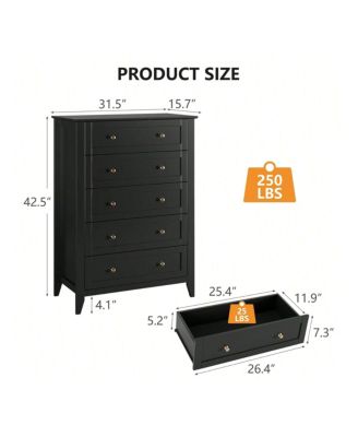5-Drawer Wood Deep Storage Nickel Handle Modern Chest of Drawers