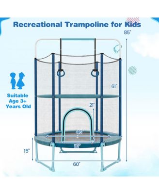 60'' Trampoline for Kids w/ Gymnastic Bar Rings Foamed Handle No Gap Design