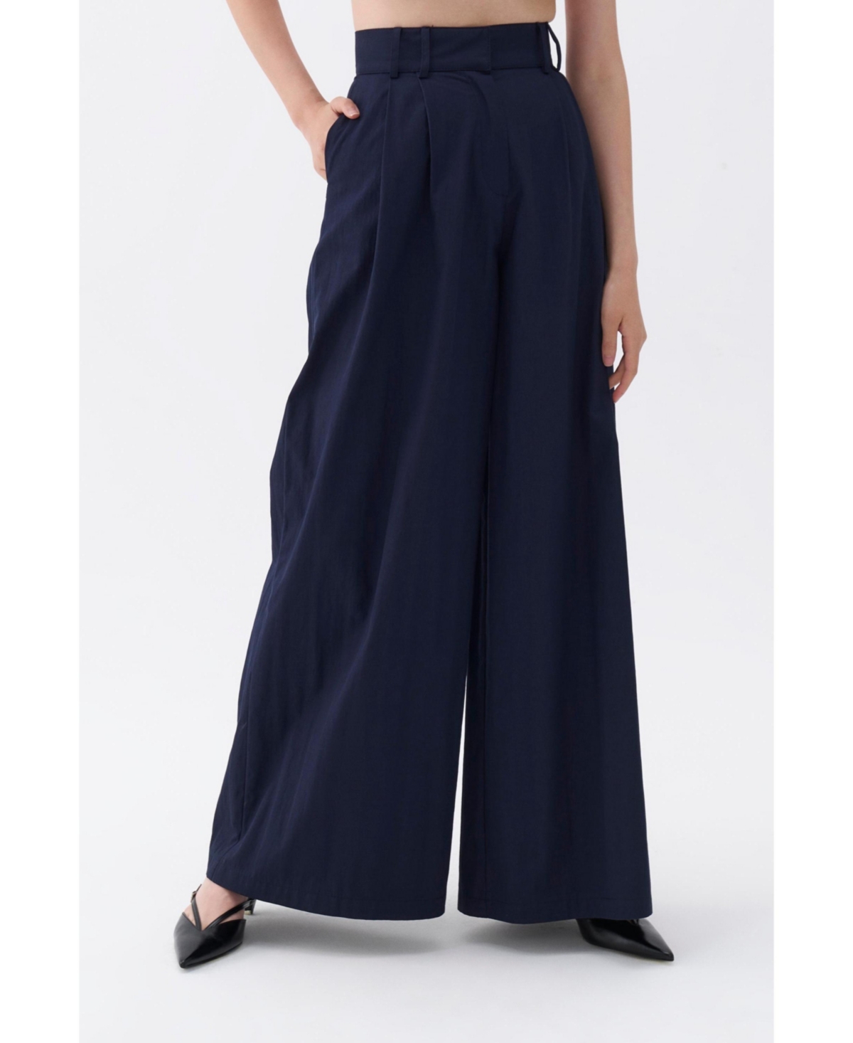 Women's Pleated Wide Leg Pants - Navy