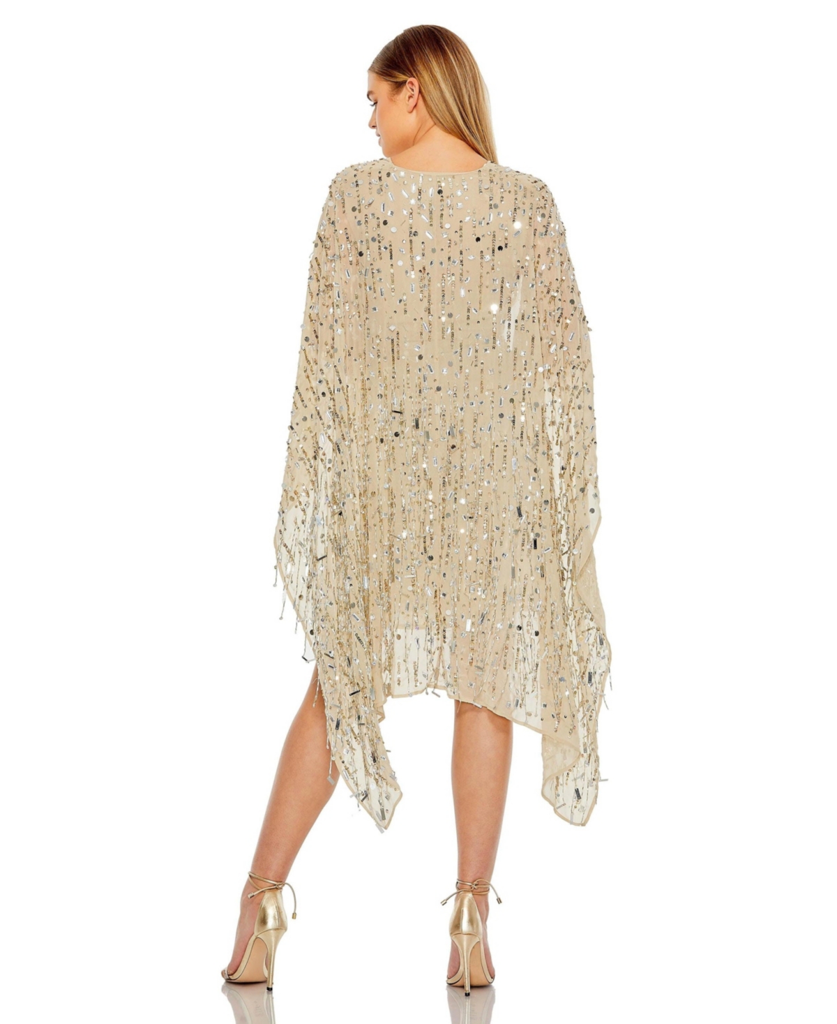 Mac Duggal Women's Cape Back Fringe Beaded Robe Dress
