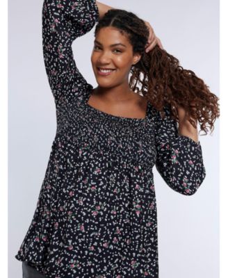 Maternity Smocked Square Neck Long Sleeve Babydoll Top - Motherhood