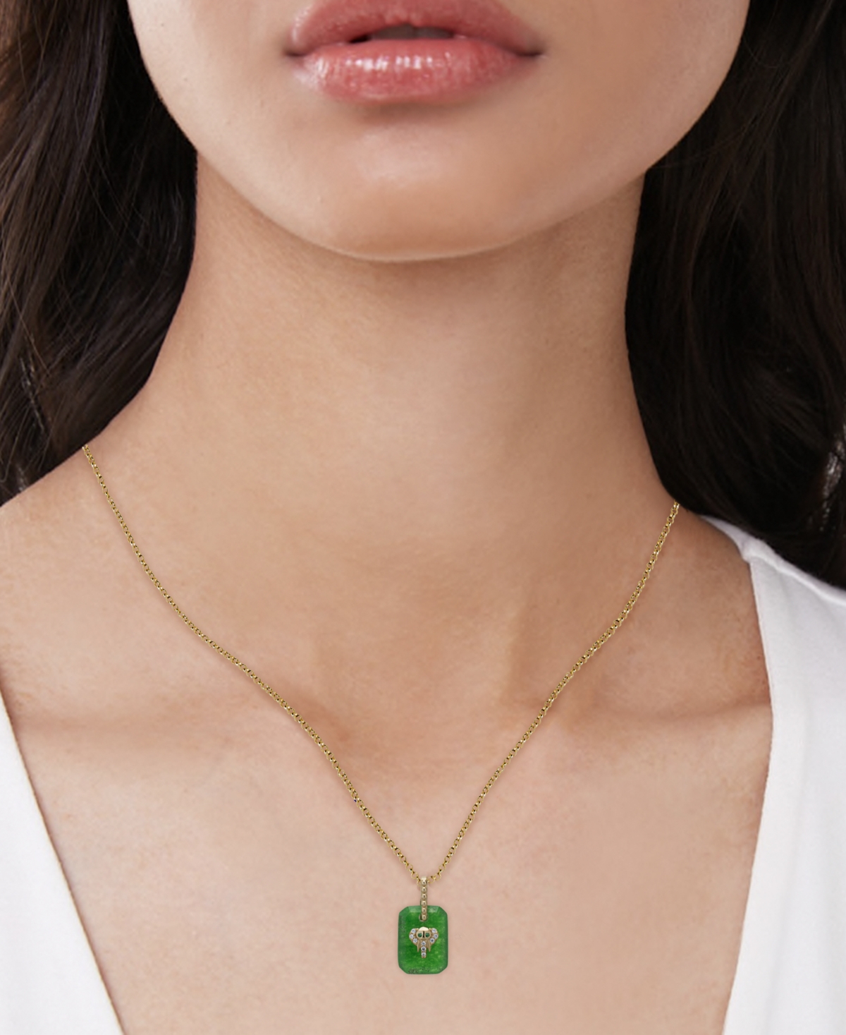 Macy's Lab-grown Aventurine (1-1/5 Ct. T.w.), White Sapphire (1/10 Ct. T.w.) & Green Spinel Elephant Pendan In Gold