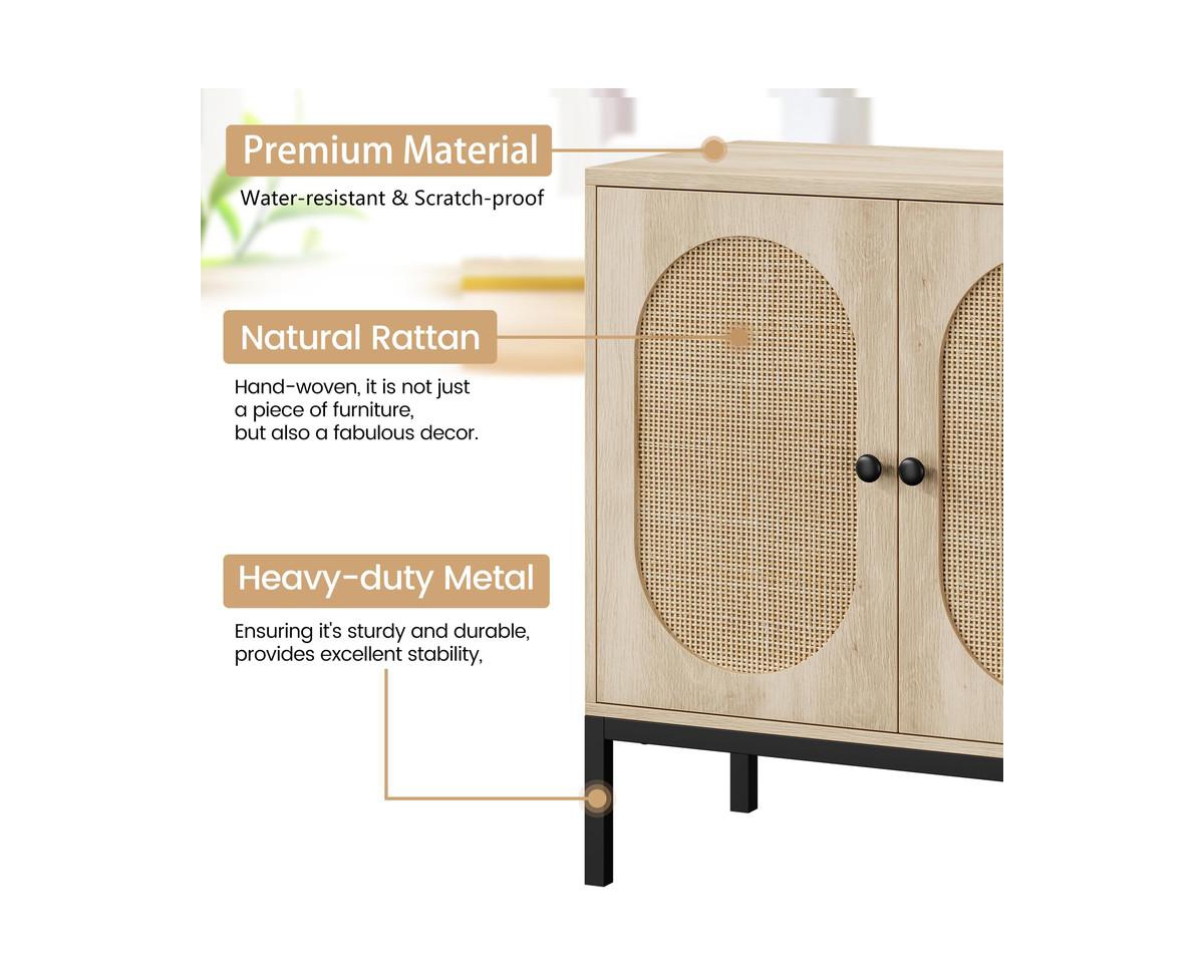 gaomon Buffet Cabinet, Rattan Storage Cabinet with Doors and Shelves, Accent Cabinet Sideboard, Console Cabinet with Storage Entryway Cabinet for Livi