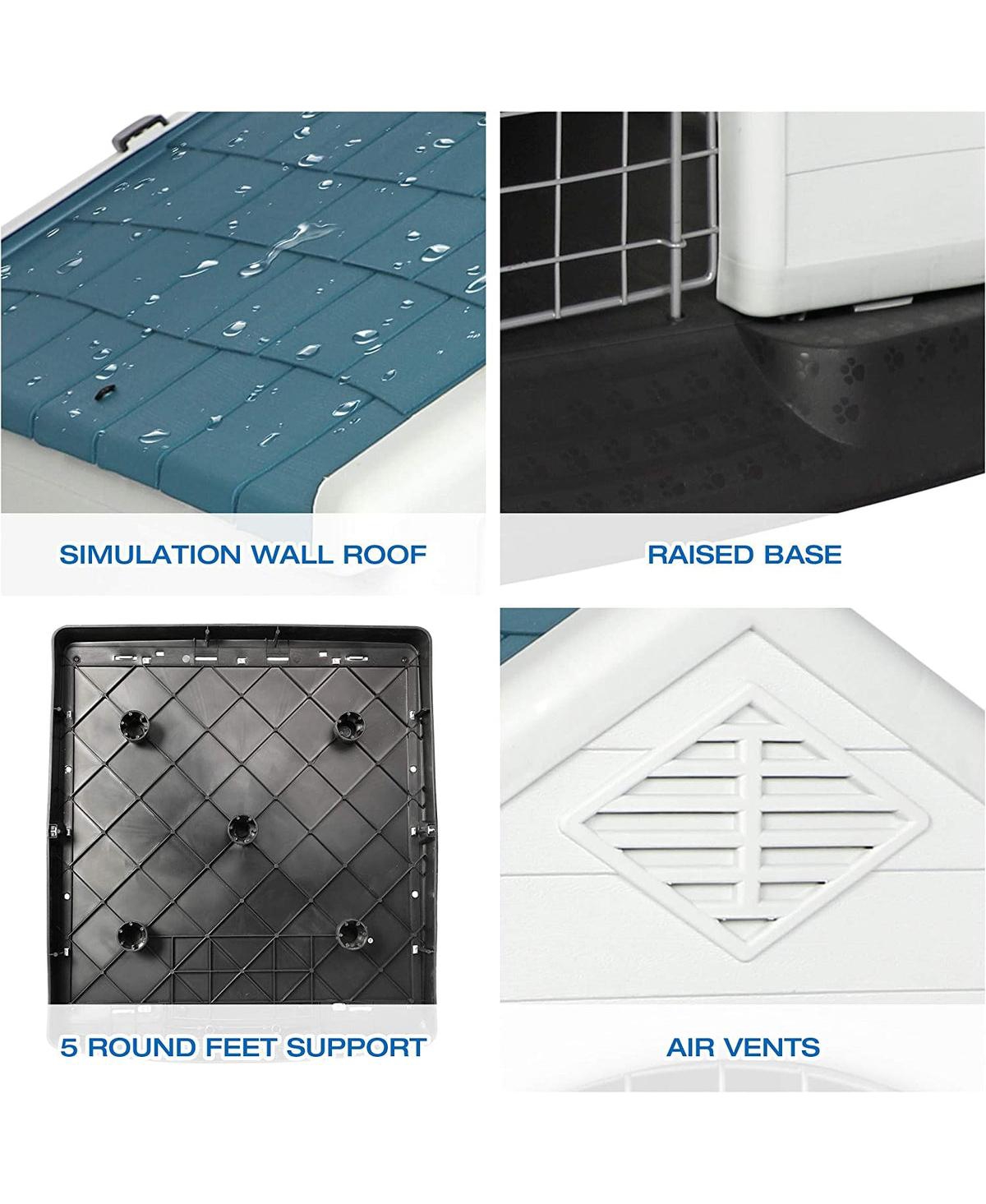Slickblue Weatherproof Outdoor Dog House - Durable Plastic Kennel with Elevated Floor