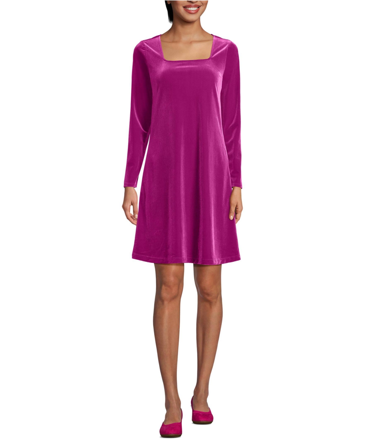 Women's Knit Velvet Square Neck Dress - Deep sea navy