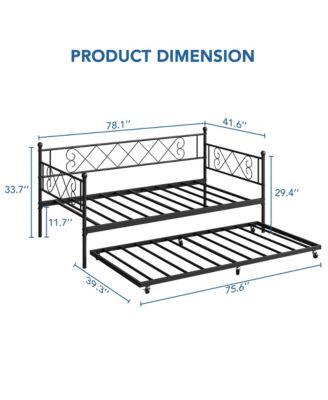 Twin Daybed with Pull-Out Trundle, Stylish Headboard and Metal Slats