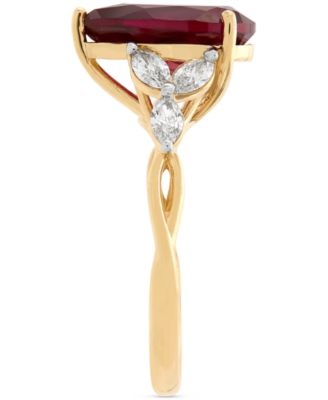 Lab Grown Ruby (3-5/8 ct. t.w.) & Lab Grown Diamond (1/2 ct. t.w.) Pear Ring in 14k Gold or White Gold (Also in Lab Grown Emerald & Lab Grown Sapphire)