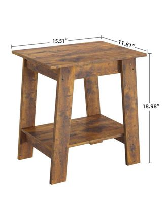 Set of 2 Wood End Tables with 2-Tier Storage Shelf – Rustic Narrow Side Tables