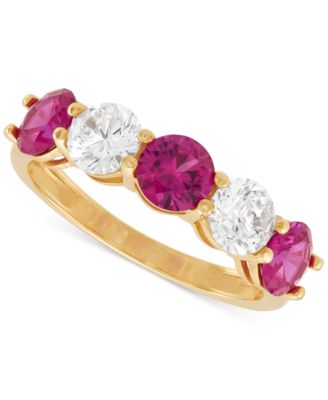 Lab Grown Emerald (1-1/3 ct. t.w.) & Lab Grown Diamond (1 ct. t.w.) Five Stone Ring in 14k Gold (Also in Lab Grown Ruby & Lab Grown Sapphire)