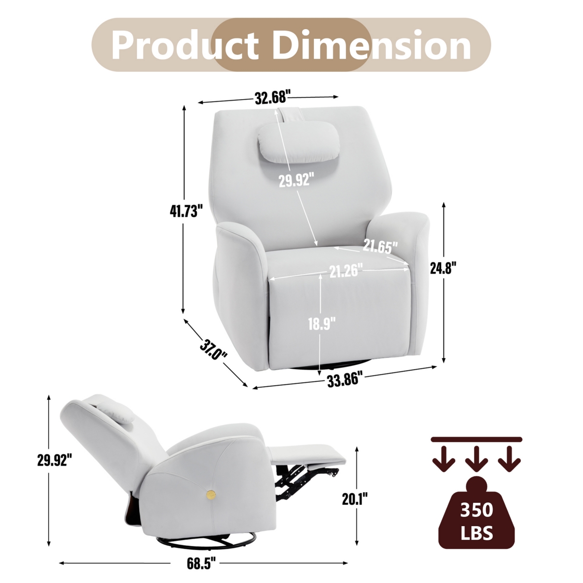 Boyel Living Swivel and Rocker Power Recliner Chair Max Swivel Degree 270° Heavy Duty Motion Mechanism with Usb and Type-c Ports