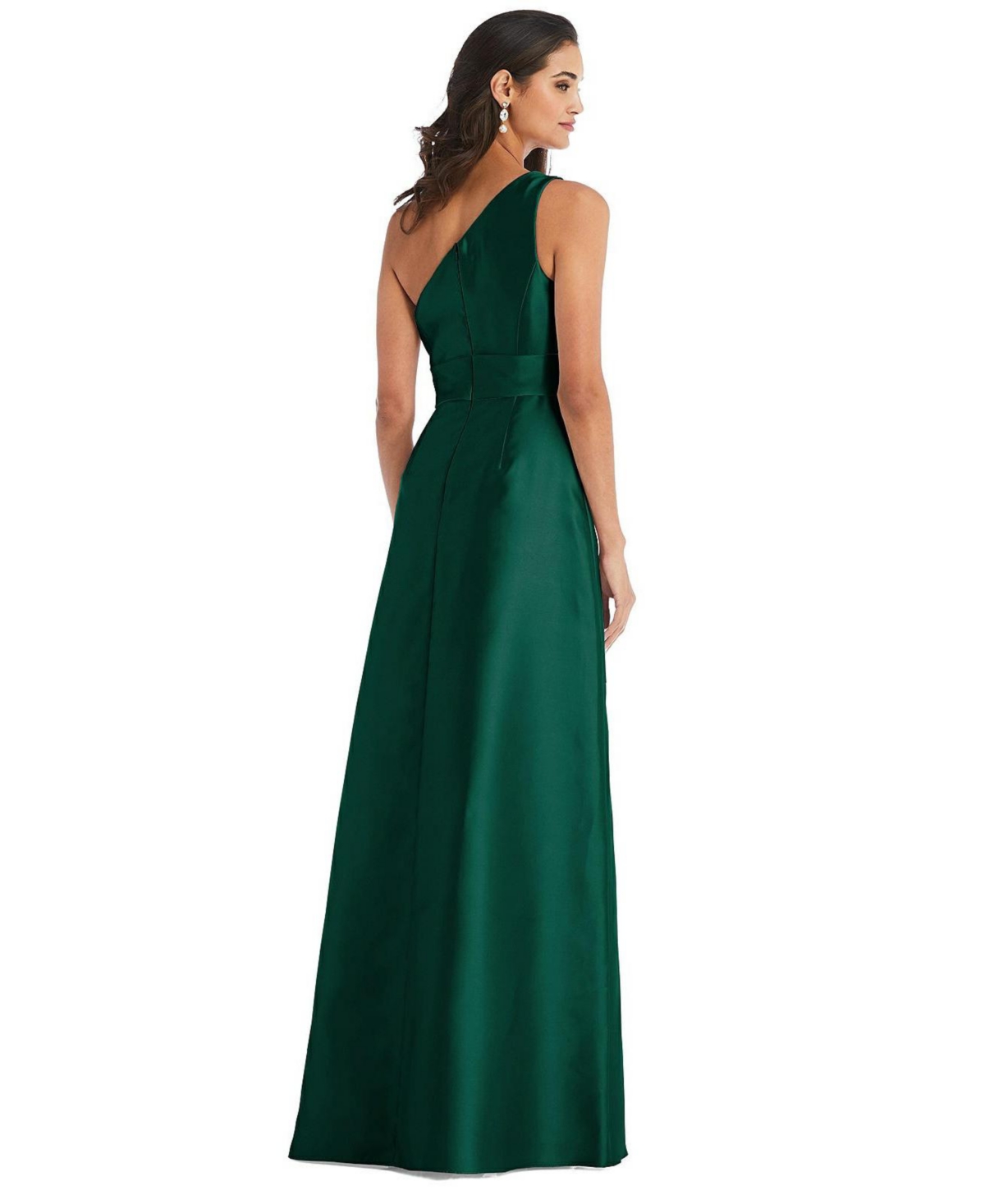 Alfred Sung Plus Size Draped One-Shoulder Satin Maxi Dress with Pockets