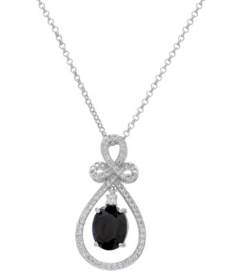 Macy's - Blue Sapphire (2-1/2 ct. t.w.), Lab Grown White Sapphire (1/3 ct. t.w.) & Diamond Accent Teardrop 18" Pendant Necklace in Sterling Silver