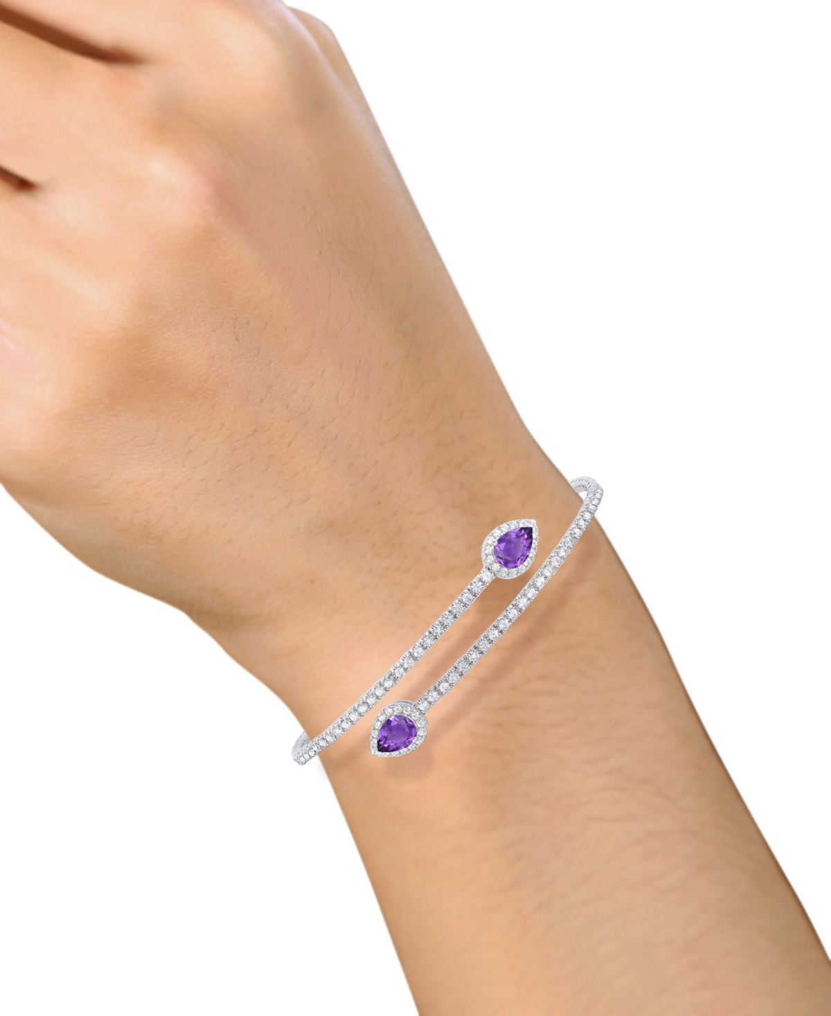 Macy's Lab Grown Emerald (1-1/4 Ct. T.w.) & White Sapphire Accent Flex Wrap Bracelet In Sterling Silver (al In Amethyst