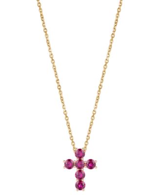 Lab Grown Sapphire Cross 18" Pendant Necklace (3/4 ct. t.w.) in 10k White Gold (Also in Lab Grown Ruby, Lab Grown Pink Sapphire, & Lab Grown Opal)