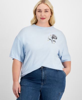 Rebellious One - Plus Size Rose Graphic Cotton T-Shirt