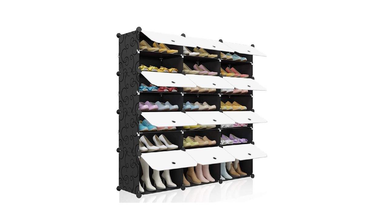 Portable 8-Tier Shoe Rack Organizer &#x2013; Expandable Tower Shelf for 48 Pairs of Heels, Boots & Sneakers - Black, White