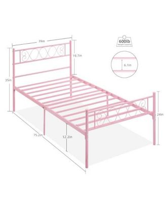Size Metal Platform Bed Frame with Headboard and Footboard, Heart Shaped Bed Frame - Twin