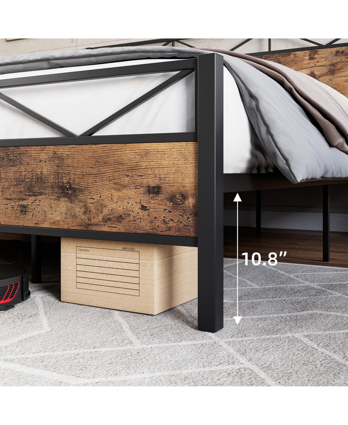 gaomon Bed Frame, Metal Platform Bed Frame with Rustic Wood Headboard
