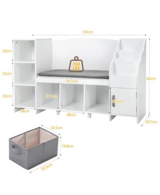 Kids Bookshelf with Reading Nook, Bookcase with Detachable Cushion