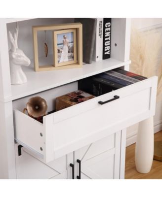 Bookshelf with Doors, 6-Tire Farmhouse Storage Cabinet Bookcase Floor Standing Bookshelves