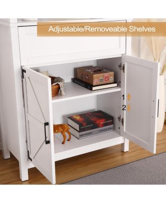Bookshelf with Doors, 6-Tire Farmhouse Storage Cabinet Bookcase Floor Standing Bookshelves
