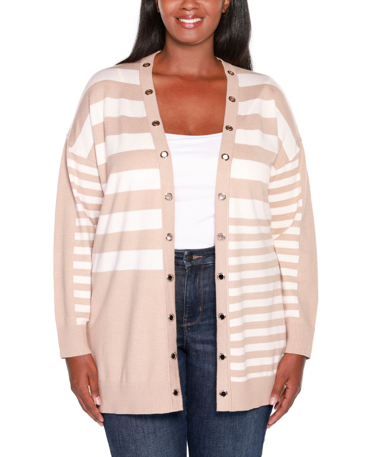 Plus Size Black Label Colorblocked Open-Front Cardigan Sweater