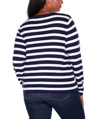 Plus Size Black Label Nautical Stripe Open-Front Cardigan Sweater