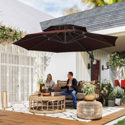 11' Offset Patio Umbrella with Cross-Base, Rotate, Tilt, Wine