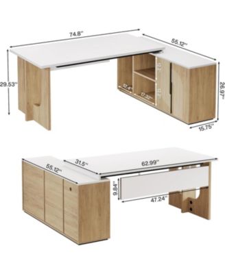 74.8" Executive Desk, Large Office Desk with Cabinet, L Shaped Computer Desk with Shelves and CPU Storage, Modern Home Office Desk Business Furniture Workstation Set
