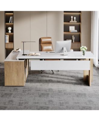 74.8" Executive Desk,  L Shaped Computer Desk with Shelves and CPU Storage, Modern Home Office Desk Business Furniture Workstation Set