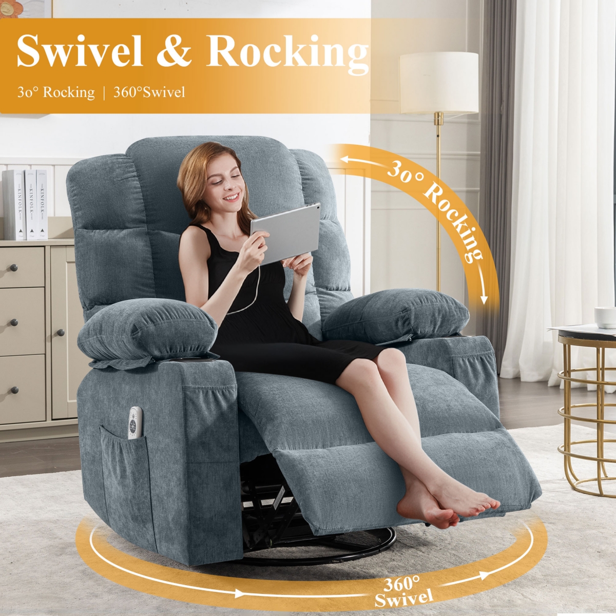 Boyel Living Recliner Chair Rocking Chairs for Adults with a Manual Massage and Heat