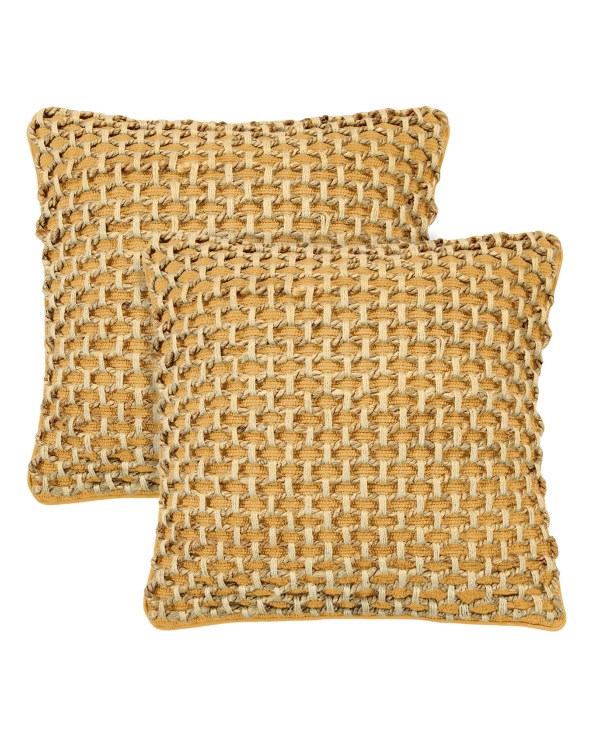Boho Living Jada Jute Decorative Pillows 2 Piece Set, 20" X 20" In Mustard Yellow