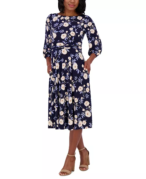 women's floral-print midi fit & flare dress