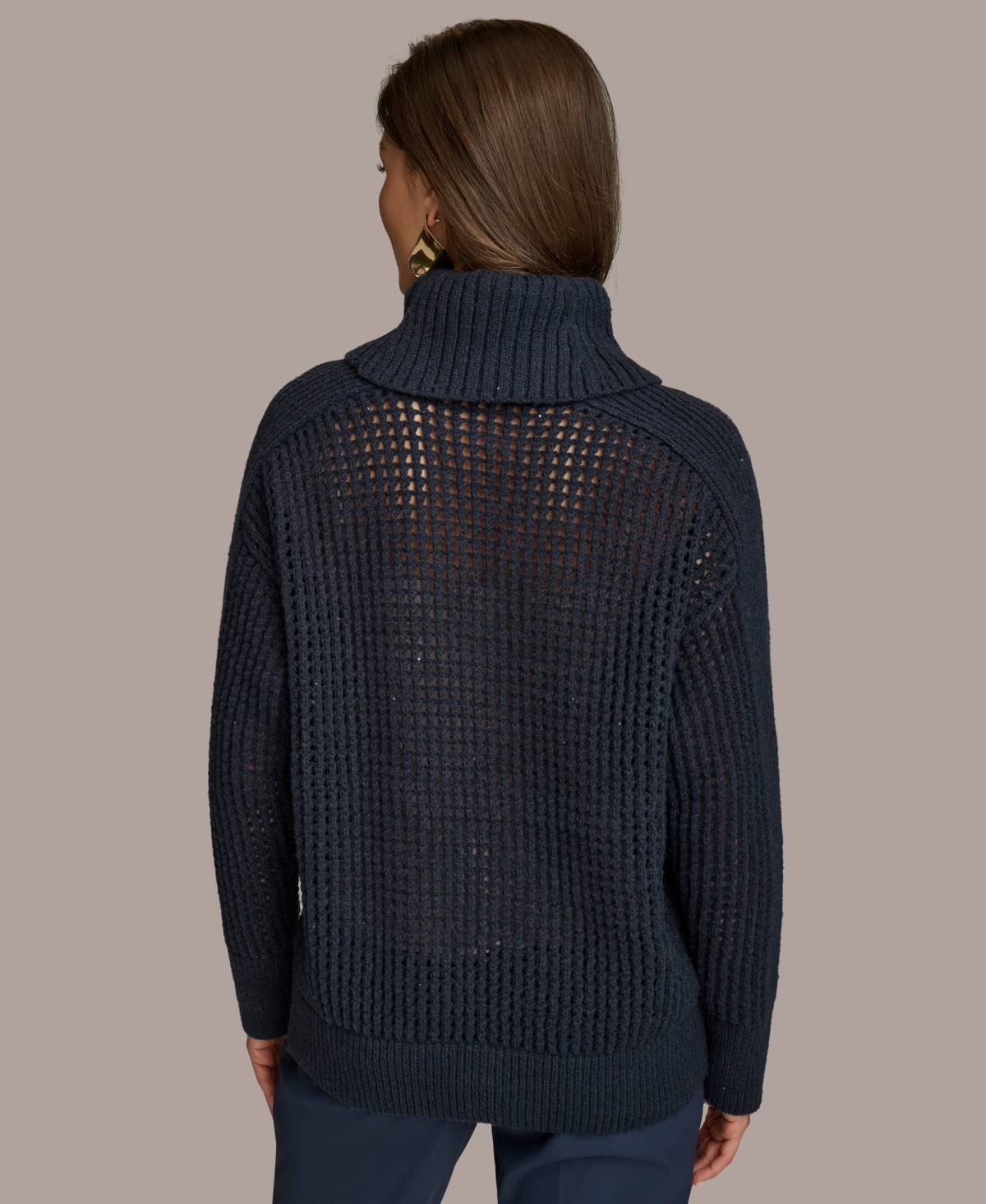 Shop Donna Karan Women's Cutout Sequin Turtleneck Sweater In Nightfall