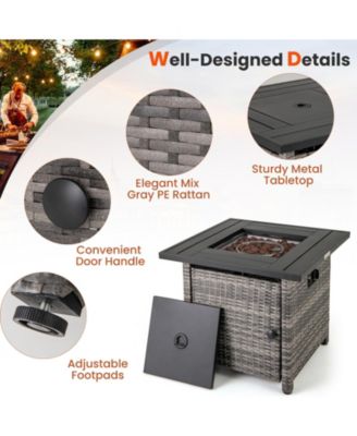 29 Inch Propane Rattan Firepit Table with Lava Rocks and Protective Cover