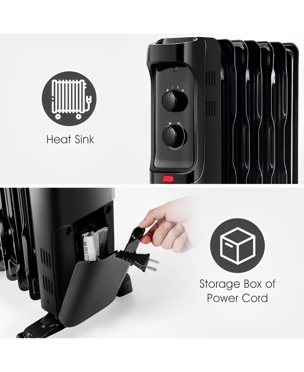 Skonyon 1500W Oil Filled Portable Radiator Space Heater with Adjustable Thermostat- Black