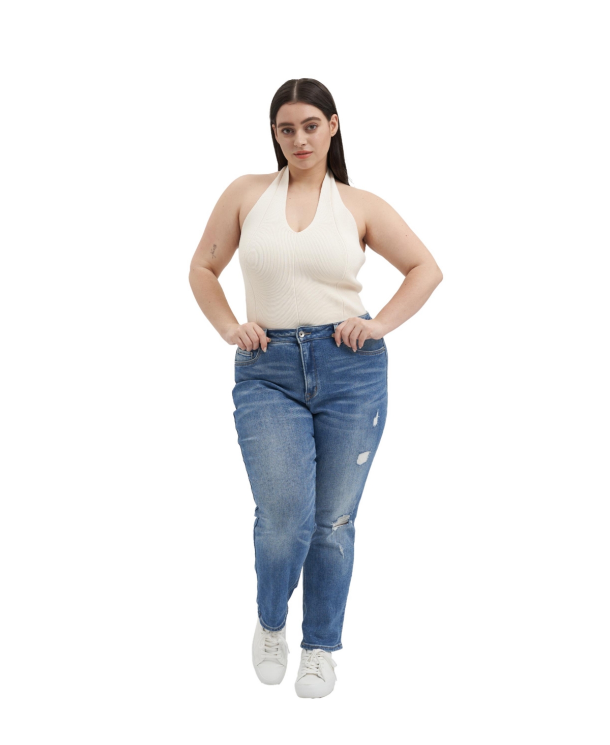 Bayeas Plus Size High Rise Grinded Mom Jeans