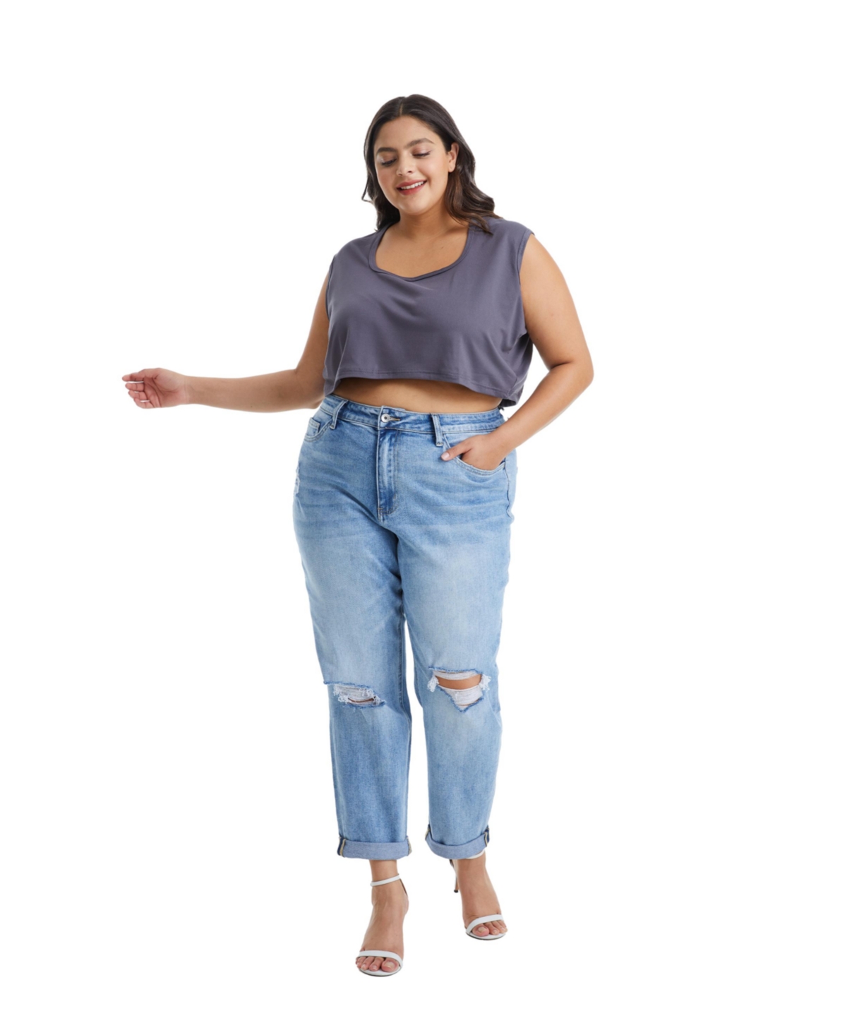 Bayeas Plus Size High Rise Relaxed Boyfriend Jeans