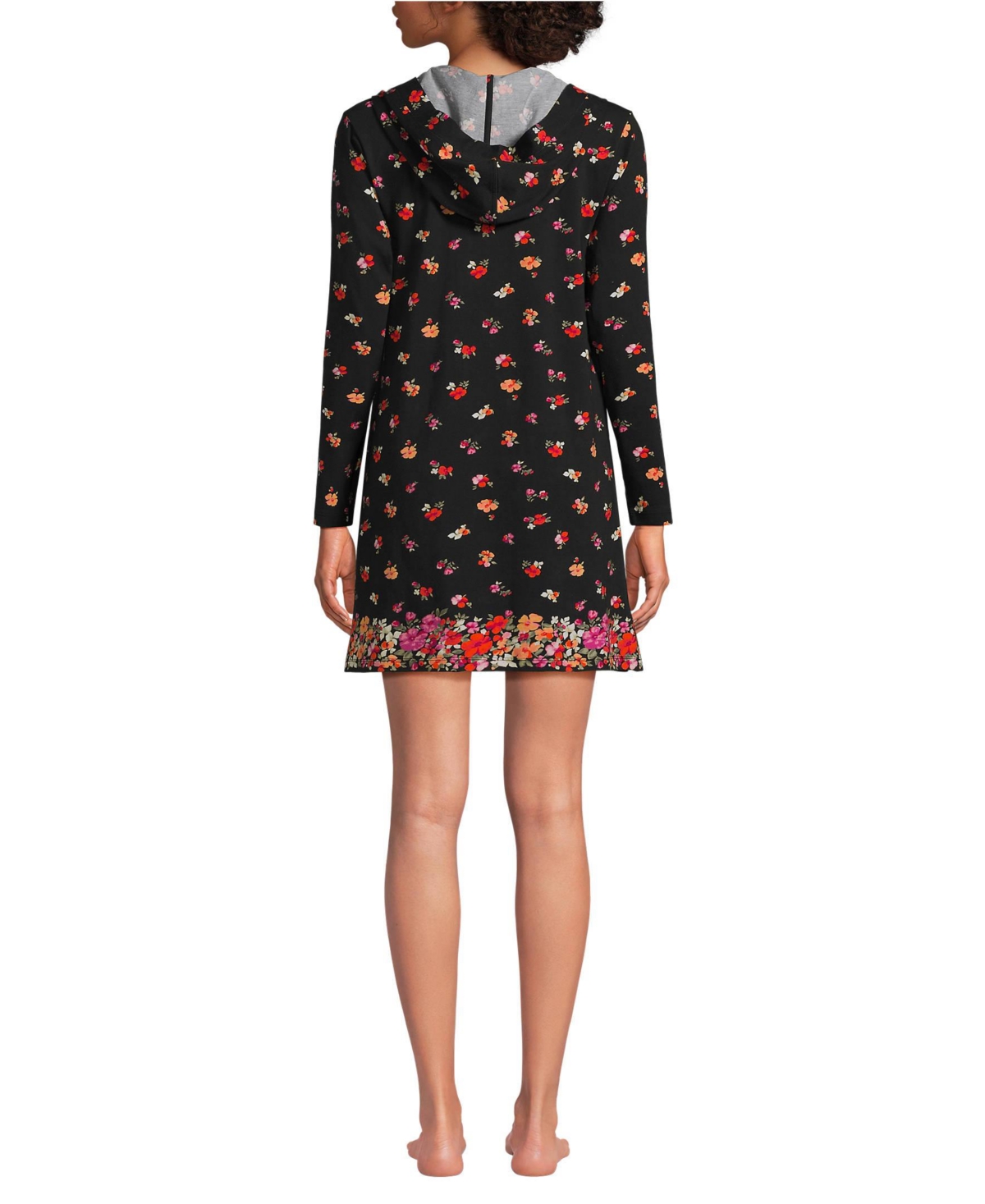 Lands' End Women's Cotton Jersey Long Sleeve Hooded Swim Cover-up Dress