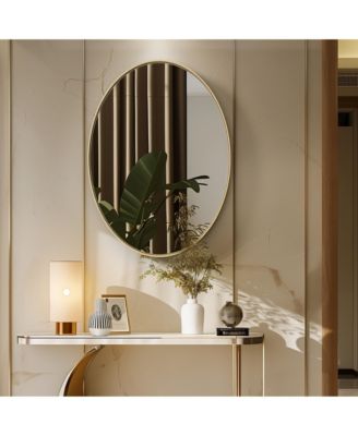 Decorative Gold Aluminum Frame Oval Wall Mirror Living Room Accent Decor Mirror