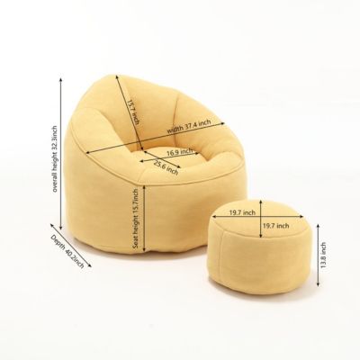 Adult Bean Bag Chair with Ottoman, Comfortable Bean Bag Couch with Armrests for Living Room