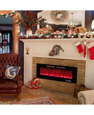 50 Inch Ultra-Thin Electric Fireplace with Decorative Crystals