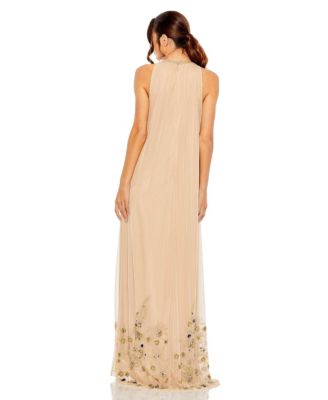 Women's High Neck Floral Embellished Trapeze Gown