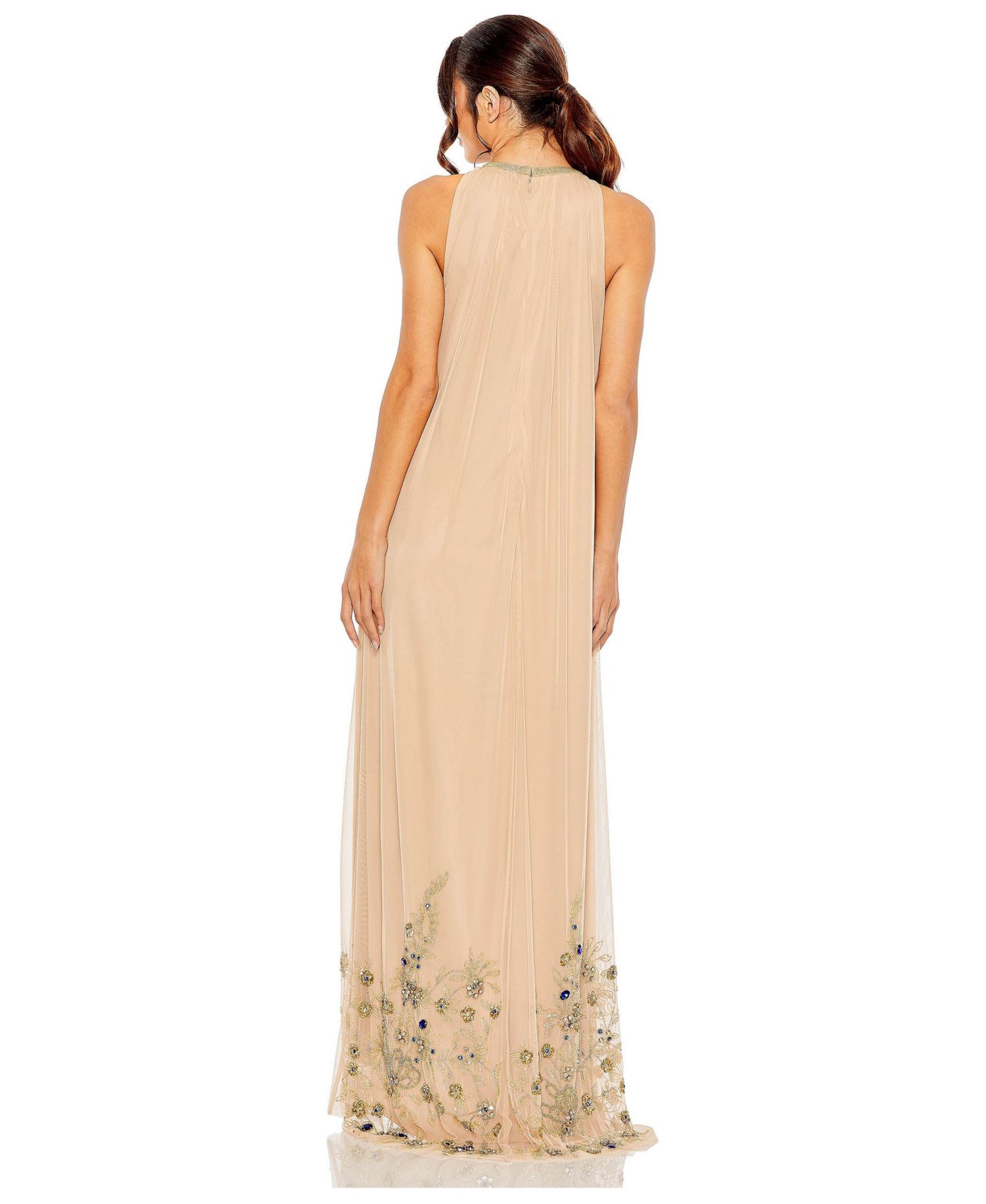 Women's High Neck Floral Embellished Trapeze Gown